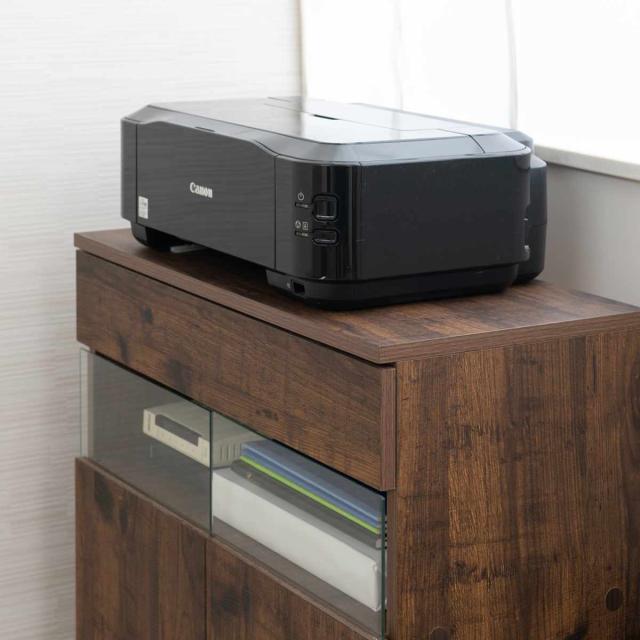 ルーター収納 幅60.5cm FAX台 ヴィンテージ調 Arizona （ ラック 収納 ルーター モデム 収納棚 木製 ディスプレイラック 多目的ラック サイドボード サイドキャビネット シェルフ ブラウン 脚付き 西海岸風 ）_17