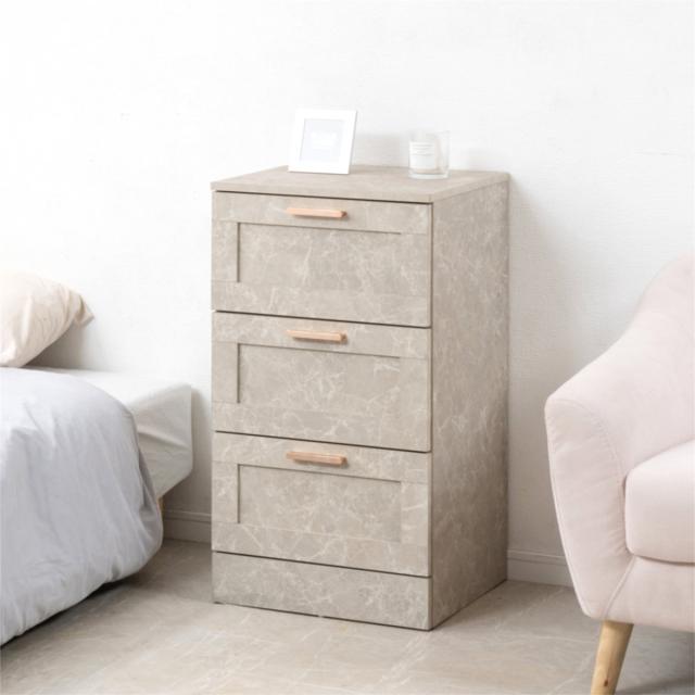 チェスト 幅45.5cm 大理石調 引出し3段 （ 収納 衣類収納 引き出し