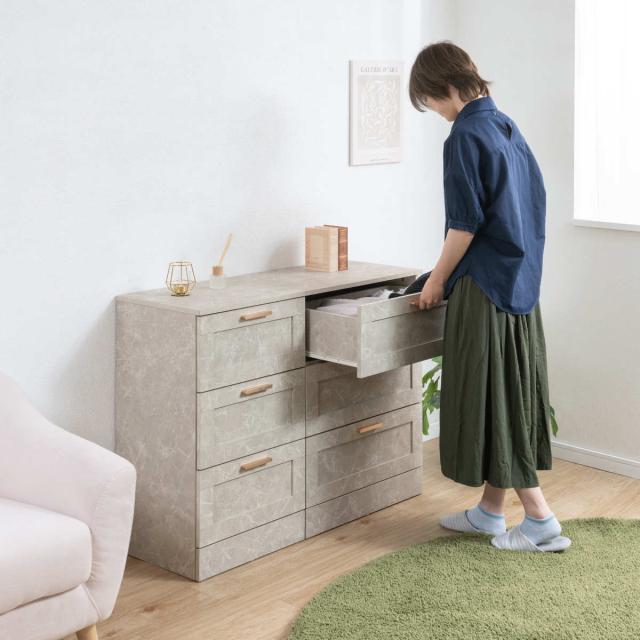 チェスト 幅45.5cm 大理石調 引出し3段 （ 収納 衣類収納 引き出し スライドレール 組立品 洋服 リビング 小物収納 リビング収納 タンス リビングチェスト ）