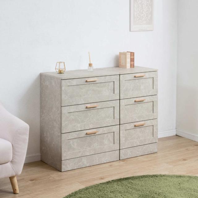 LED付き3段チェスト ベージュ 大理石調天板 チェスト 幅45.5cm 大理石調 引出し3段 （ 収納 衣類収納 引き出し