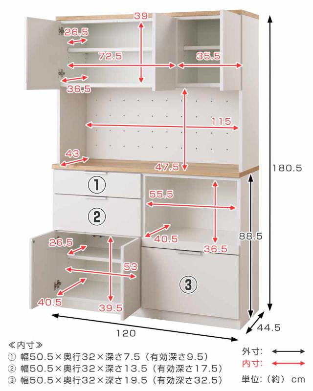 キッチンボード 幅120cm コンセント付 フルスライドレール 日本製