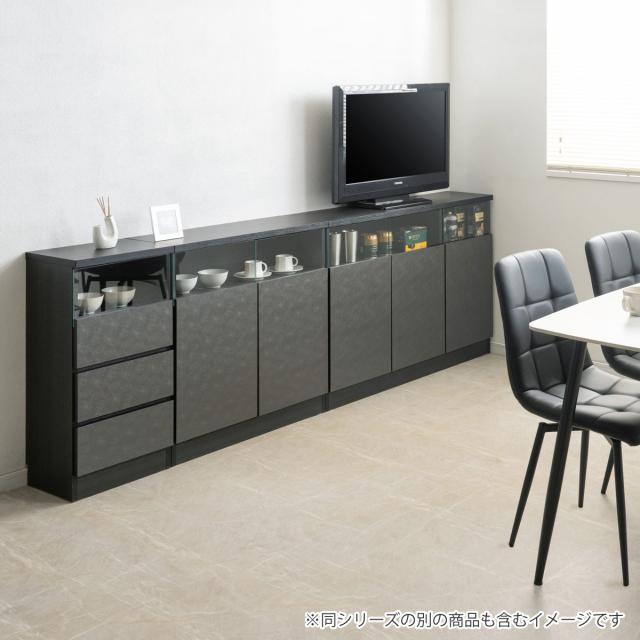 カウンター下収納 幅79cm キャビネット 日本製 完成品 ガラス窓 （ 棚 ラック メタリック カウンター下 可動棚 ルーター収納 ディスプレイ 窓下 組み合わせ 収納 家具 薄型 奥行スリム マットブラック グレー ）_17