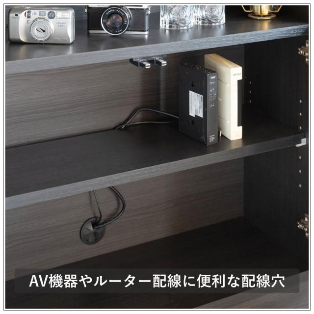 カウンター下収納 幅79cm キャビネット 日本製 完成品 ガラス窓 （ 棚 ラック メタリック カウンター下 可動棚 ルーター収納 ディスプレイ 窓下 組み合わせ 収納 家具 薄型 奥行スリム マットブラック グレー ）_7
