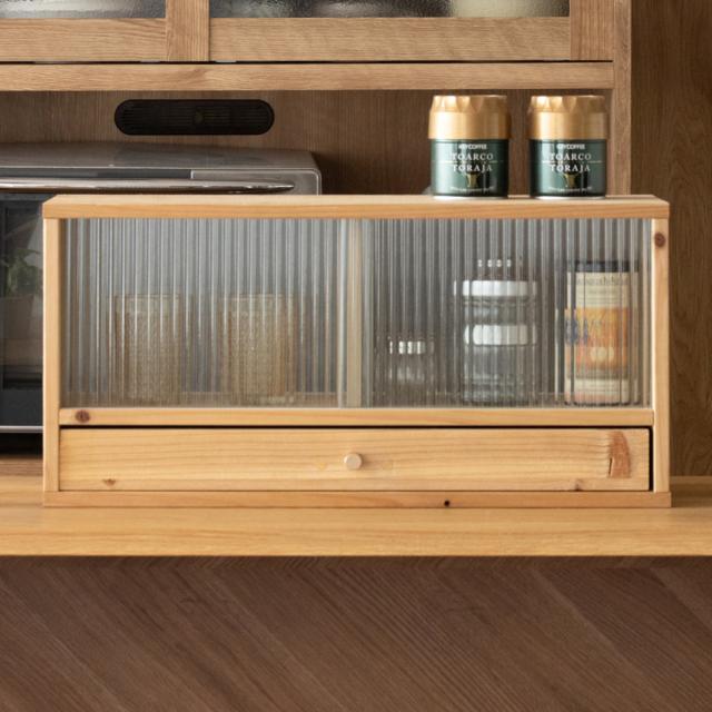 カウンター上 収納ラック 幅60cm 天然木 Afternoon （ 収納 ラック 棚 引出し 両面 キッチン収納 完成品 ガラス扉 引き戸 カウンター 卓上 杉 モールガラス ） 7,001円