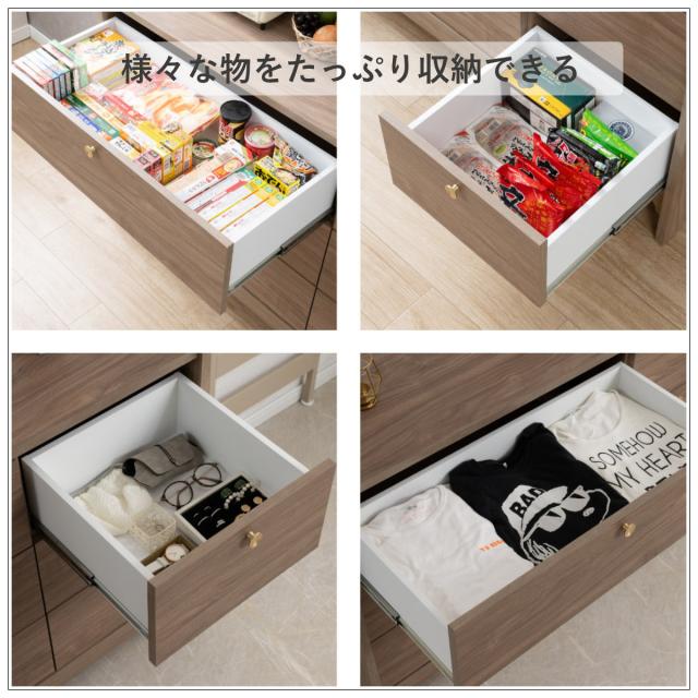サイドボード 幅120cm 木目調 真鍮 リビング収納 OKU （ ラック 棚 チェスト キャビネット 日本製 完成品 真鍮取っ手 引出し フルスライドレール オーク ウォールナット ）_5