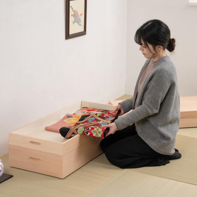 桐衣装箱 3段 高さ36.5cm 柿渋仕上げ 日本製 （ 桐 衣装箱 衣装ケース 消臭 防虫 柿渋 衣類収納 天然木 収納 家具 吸湿 調湿 国産 三段 たとう紙 仕切り付き ）_11