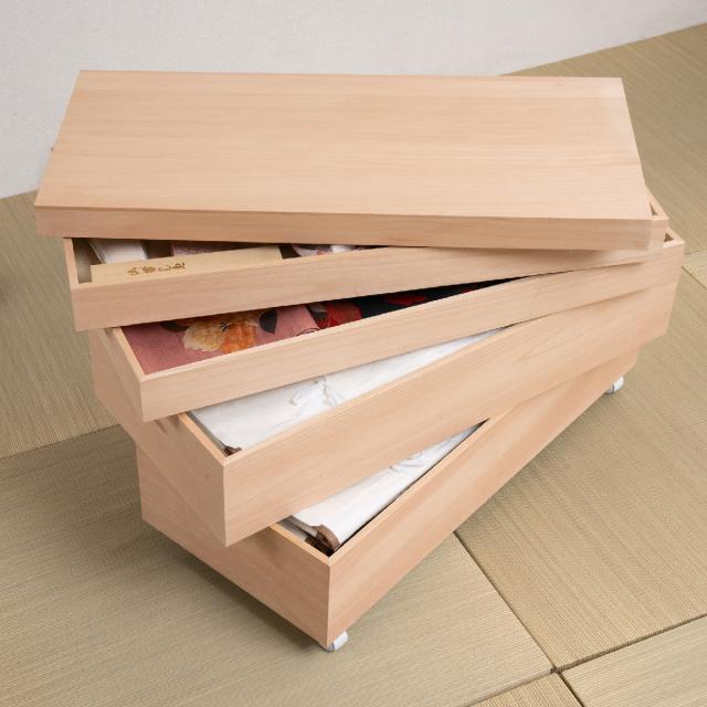桐衣装箱 4段 高さ63cm 柿渋仕上げ キャスター付き 日本製 （ 桐 衣装箱 衣装ケース 消臭 防虫 柿渋 衣類収納 天然木 収納 家具 吸湿 調湿 国産 四段 たとう紙 仕切り付き ）_9