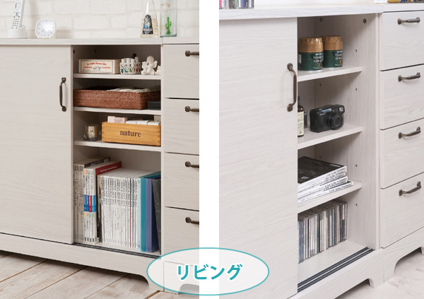 カウンター下収納 キャビネット 北欧風 引戸タイプ 幅90cm （ カウンター収納 収納 引戸 引き戸 リビング 北欧 収納棚 ラック サイドボード 白 ホワイト おしゃれ 90センチ ）_8