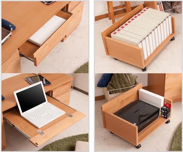 パソコンデスク ロータイプ 回転テーブル付 天然木 アルダー 幅120cm （ デスク PCデスク 机 プリンターワゴン つくえ ローデスク ワークデスク 日本製 完成品 木製 収納 スライド棚 パソコン ）_6