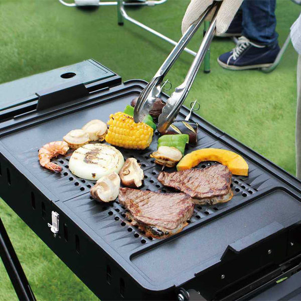 バーベキュー グリル カセットガス式 クイックリー2 （ アウトドア レジャー BBQ バーベキューグリル ガス式 折りたたみ バーべキューコンロ サイドテーブル付 テーブル付 電池式イグナイター フッ素樹脂加工 タイヤ付 ）