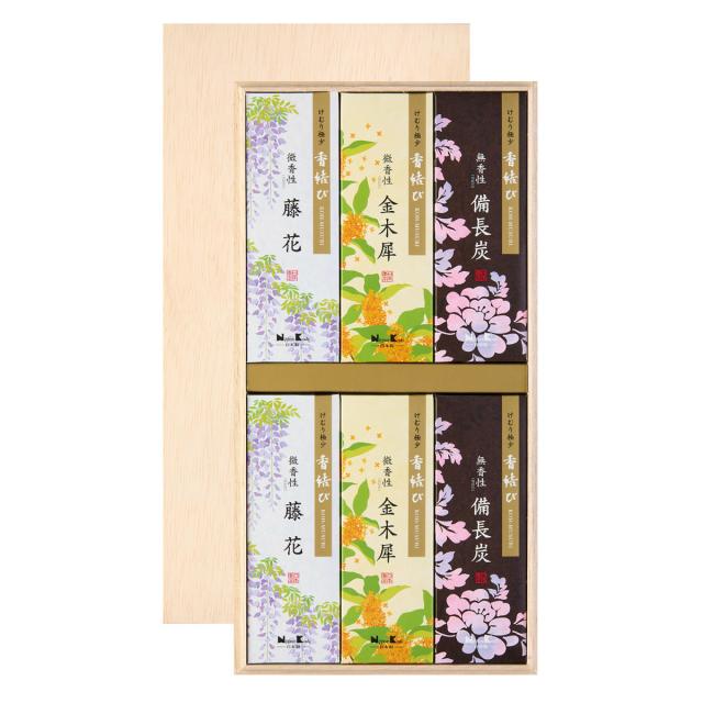 線香 香結び 進物用 木箱サック 6個入り ギフト （ お線香 微煙 仏壇 お墓参り お彼岸 法事 お盆 供養 日本香堂 プレゼント 贈り物 ）