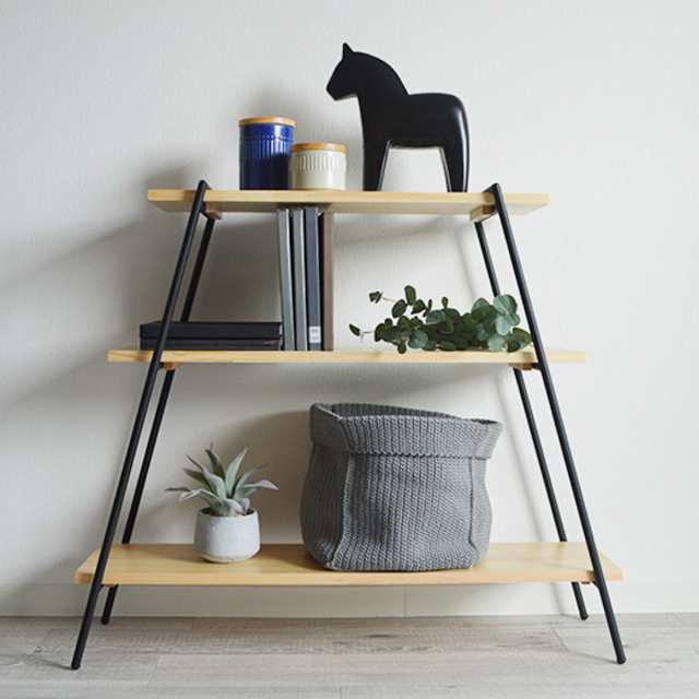 オープンラック COLLEND Iron Leg Rack 3段 ナチュラル （ 天然木 幅90cm シェルフ 棚 飾り棚 スチール 簡単設置 収納 木製 ラック 本棚