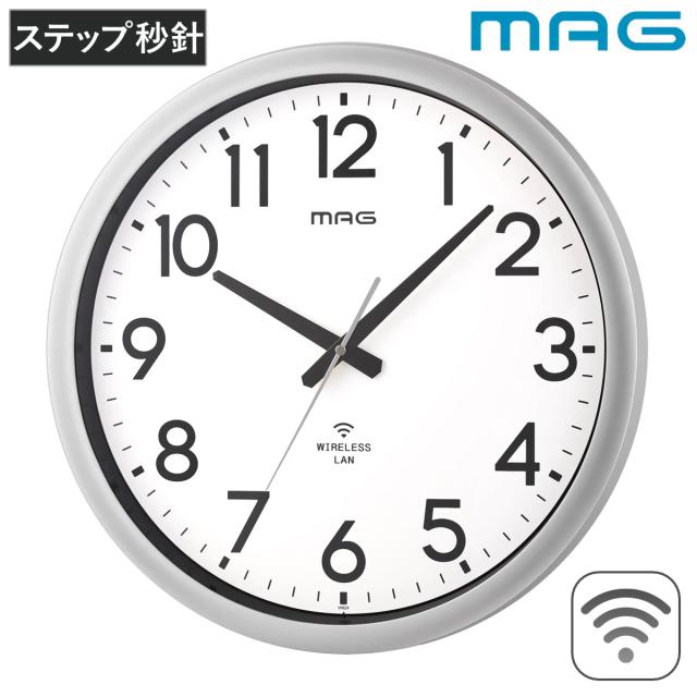 掛け時計 大型 Wi-Fi対応 無線LAN ステップ秒針 MAG （ 時計 壁掛け時計 ウォールクロック アナログ 壁 かけ時計 掛時計 単三電池 大きい おしゃれ とけい クロック 壁かけ時計 壁掛け インテリア アプリ不要 秒針停止機能 ）