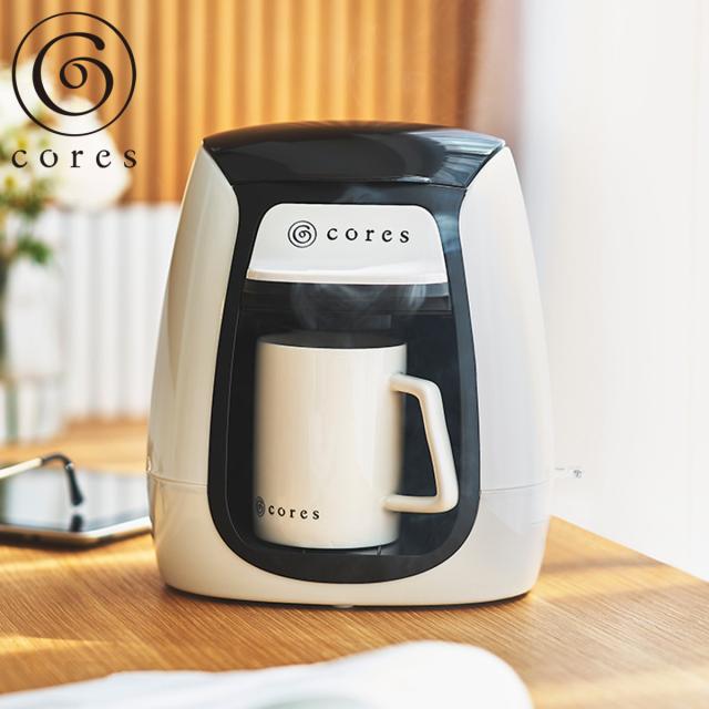 コーヒーメーカー Cores 1カップコーヒーメーカー （ コレス おしゃれ 1杯用 ホワイト 珈琲メーカー コーヒードリッパー ペーパーレス お手入れ簡単 コンパクト 保温機能 コーヒーマシン マグカップ付き 1杯分 ）
