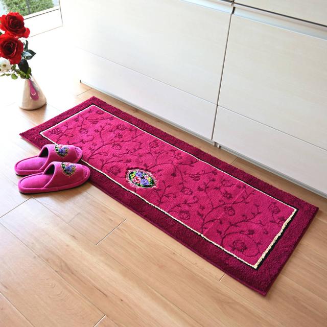 キッチンマット シェニールロゼ 45x240cm 日本製 洗濯可 （ 45cm 240cm 洗える すべり止め加工 高級感 ローズ 薔薇 キッチン マット 台所マット キッチンラグ おしゃれ ウィルトン織り マルチマット ）_3
