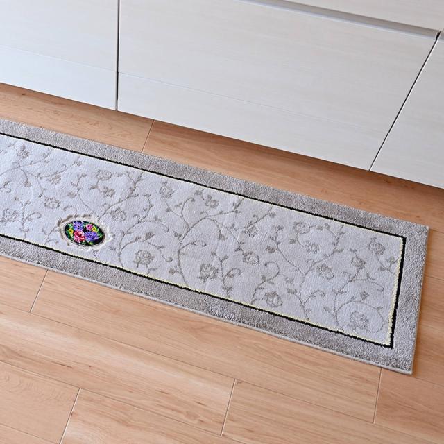 キッチンマット シェニールロゼ 45x240cm 日本製 洗濯可 （ 45cm 240cm 洗える すべり止め加工 高級感 ローズ 薔薇 キッチン マット 台所マット キッチンラグ おしゃれ ウィルトン織り マルチマット ）_7