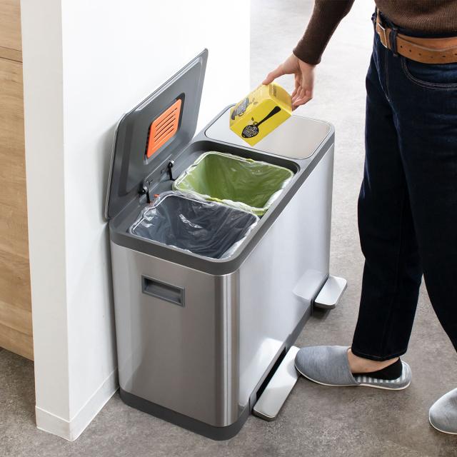 ゴミ箱 12L×3 分別 JAVA BASE トリプルコンパートメント （ ジャバ ベース ごみ箱 36L 36リットル 3分別 奥行29 ペダル ステンレス ふた付き キッチン 角型 消臭ポケット付 ロック機能 インナーボックス付 シンプル ）_16