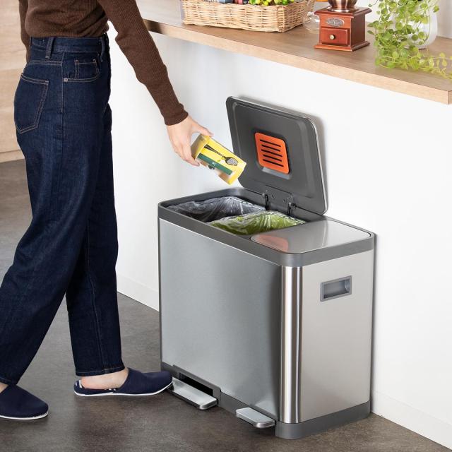 ゴミ箱 12L×3 分別 JAVA BASE トリプルコンパートメント （ ジャバ ベース ごみ箱 36L 36リットル 3分別 奥行29 ペダル ステンレス ふた付き キッチン 角型 消臭ポケット付 ロック機能 インナーボックス付 シンプル ）_17