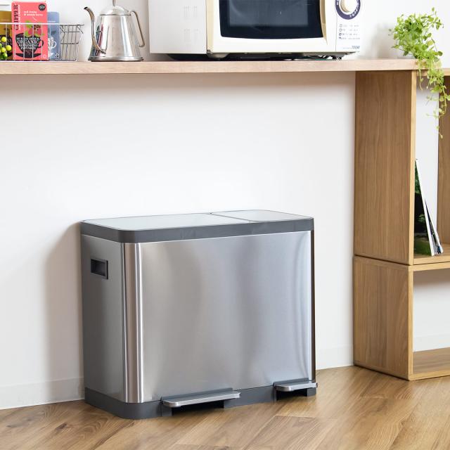 ゴミ箱 12L×3 分別 JAVA BASE トリプルコンパートメント （ ジャバ ベース ごみ箱 36L 36リットル 3分別 奥行29 ペダル ステンレス ふた付き キッチン 角型 消臭ポケット付 ロック機能 インナーボックス付 シンプル ）_19