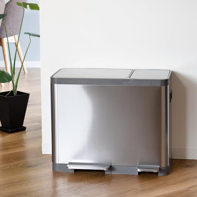 ゴミ箱 12L×3 分別 JAVA BASE トリプルコンパートメント （ ジャバ ベース ごみ箱 36L 36リットル 3分別 奥行29 ペダル ステンレス ふた付き キッチン 角型 消臭ポケット付 ロック機能 インナーボックス付 シンプル ）_6