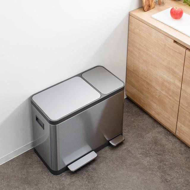 ゴミ箱 12L×3 分別 JAVA BASE トリプルコンパートメント （ ジャバ ベース ごみ箱 36L 36リットル 3分別 奥行29 ペダル ステンレス ふた付き キッチン 角型 消臭ポケット付 ロック機能 インナーボックス付 シンプル ）_7