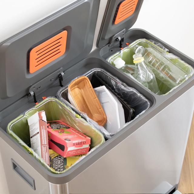 ゴミ箱 12L×3 分別 JAVA BASE トリプルコンパートメント （ ジャバ ベース ごみ箱 36L 36リットル 3分別 奥行29 ペダル ステンレス ふた付き キッチン 角型 消臭ポケット付 ロック機能 インナーボックス付 シンプル ）_9