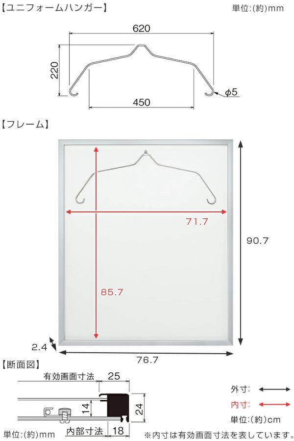 ユニフォーム 収納 ユニフォーム額 L217 Mサイズ （ ワイド 額 ディスプレイ 額縁 ユニフォームケース 壁掛け コレクション ディスプレイケース 飾る ハンガー Tシャツ 額装 インテリア ）