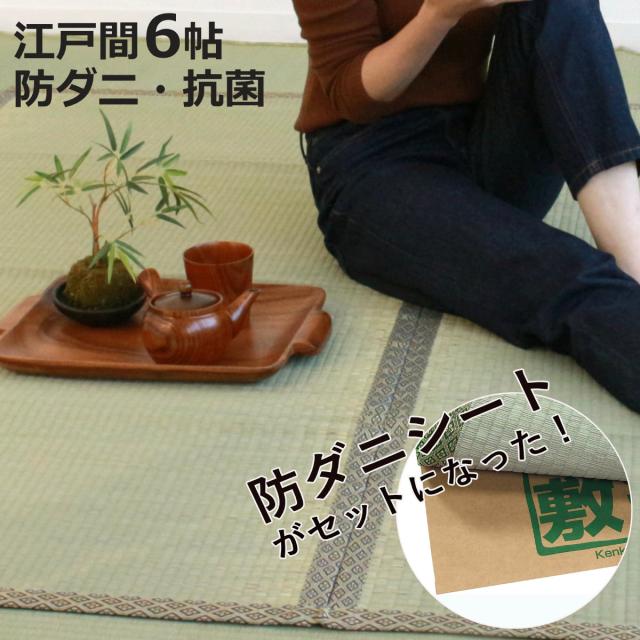 い草 上敷きセット 江戸間 6帖 白山+防ダニシート健康敷紙 白山 双目 （ い草マット い草カーペット カーペット ラグ ござ 防ダニシート付き 天然素材 抗菌加工 防ダニ 消臭性 除湿 保湿 静音 防ダニシート 防ダニ加工 抗菌 ）