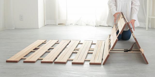 すのこベッド ４つ折れ式 シングル 薄型軽量 天然木 （ スノコ すのこ マット 折りたたみ 四つ折り 桐 布団 ふとん 下 布団干し 簡単 湿気 カビ 対策 薄い 軽い 完成品 ）_7