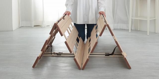 すのこベッド ４つ折れ式 シングル 薄型軽量 天然木 （ スノコ すのこ マット 折りたたみ 四つ折り 桐 布団 ふとん 下 布団干し 簡単 湿気 カビ 対策 薄い 軽い 完成品 ）_8