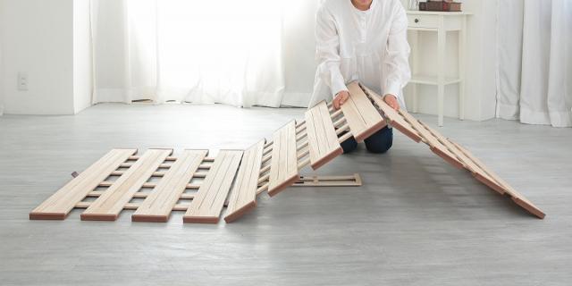 すのこベッド ３つ折れ式 セミシングル 薄型軽量 天然木 （ スノコ すのこ マット 折りたたみ 三つ折り 桐 布団 ふとん 下 布団干し 薄い 軽い 湿気 カビ 対策 完成品 ）_15