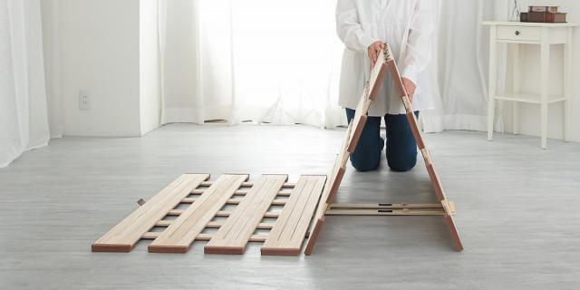 すのこベッド ３つ折れ式 セミシングル 薄型軽量 天然木 （ スノコ すのこ マット 折りたたみ 三つ折り 桐 布団 ふとん 下 布団干し 薄い 軽い 湿気 カビ 対策 完成品 ）_17