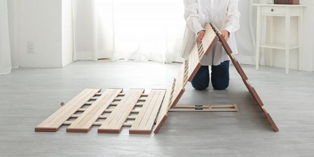 すのこベッド 三つ折り式 シングル 薄型軽量 天然木 （ スノコ すのこ マット 折りたたみ 三つ折り 桐 布団 ふとん 下 布団干し 薄い 軽い 湿気 カビ 対策 完成品 ）_11
