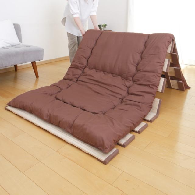すのこベッド 三つ折り式 シングル 薄型軽量 天然木 （ スノコ すのこ マット 折りたたみ 三つ折り 桐 布団 ふとん 下 布団干し 薄い 軽い 湿気 カビ 対策 完成品 ）_16