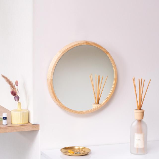 ミラー ウォールミラー 直径34.8cm 壁掛け 木製 無垢材 天然木 鏡