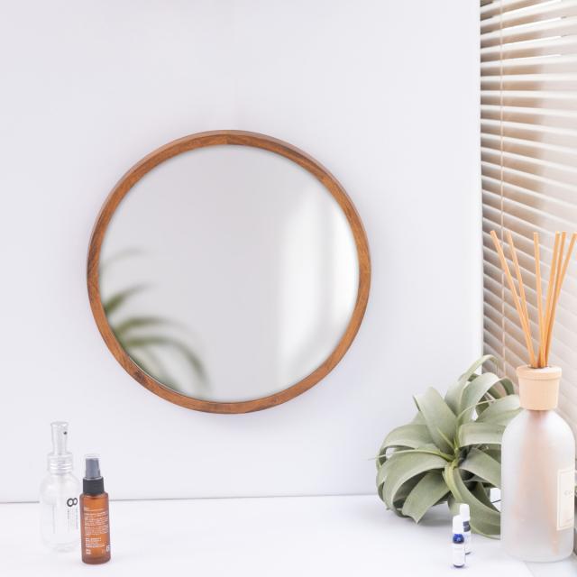 ミラー ウォールミラー 直径34.8cm 壁掛け 木製 無垢材 天然木 鏡