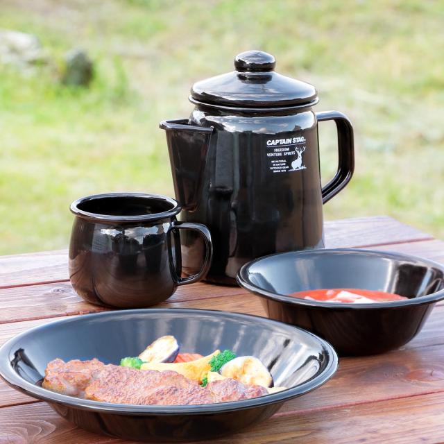 マグカップ ホーロー 400ml キャプテンスタッグ ブラックラベル