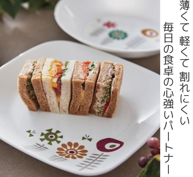 ランチプレート 21.5cm CORELLE ケイユクッカ 強化ガラス 5枚セット （ 食洗機対応 電子レンジ対応 オーブン対応 耐熱 皿 丸皿 中皿 仕切り皿 北欧風 花 軽い 割れにくい 白い食器 仕切り ランチ ワンプレート 洋食器 白 おしゃれ ）
