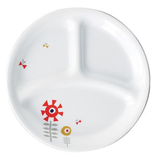 ランチプレート 21.5cm CORELLE ケイユクッカ 強化ガラス 5枚セット （ 食洗機対応 電子レンジ対応 オーブン対応 耐熱 皿 丸皿 中皿 仕切り皿 北欧風 花 軽い 割れにくい 白い食器 仕切り ランチ ワンプレート 洋食器 白 おしゃれ ）