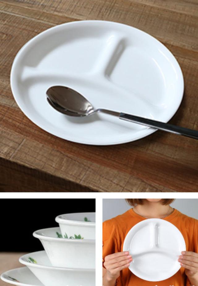 ランチプレート 21.5cm CORELLE ケイユクッカ 強化ガラス 5枚セット （ 食洗機対応 電子レンジ対応 オーブン対応 耐熱 皿 丸皿 中皿 仕切り皿 北欧風 花 軽い 割れにくい 白い食器 仕切り ランチ ワンプレート 洋食器 白 おしゃれ ）