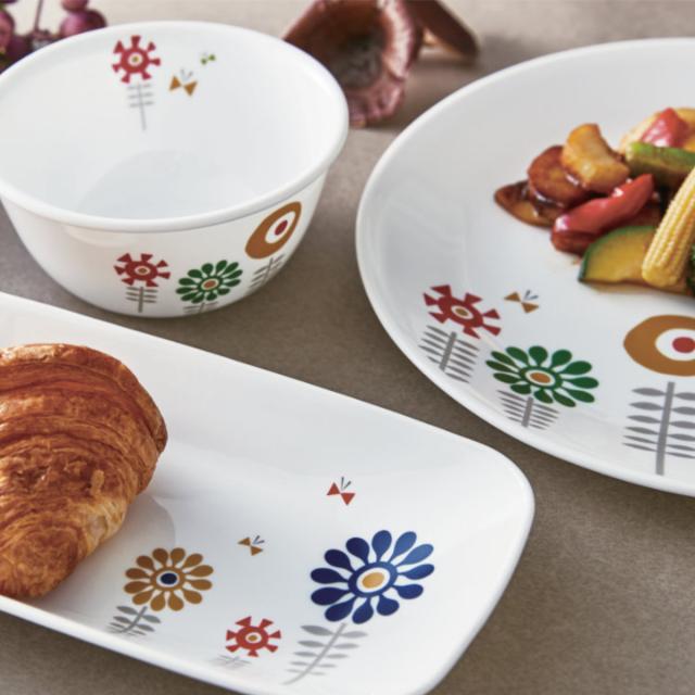 ランチプレート 21.5cm CORELLE ケイユクッカ 強化ガラス 5枚セット （ 食洗機対応 電子レンジ対応 オーブン対応 耐熱 皿 丸皿 中皿 仕切り皿 北欧風 花 軽い 割れにくい 白い食器 仕切り ランチ ワンプレート 洋食器 白 おしゃれ ）