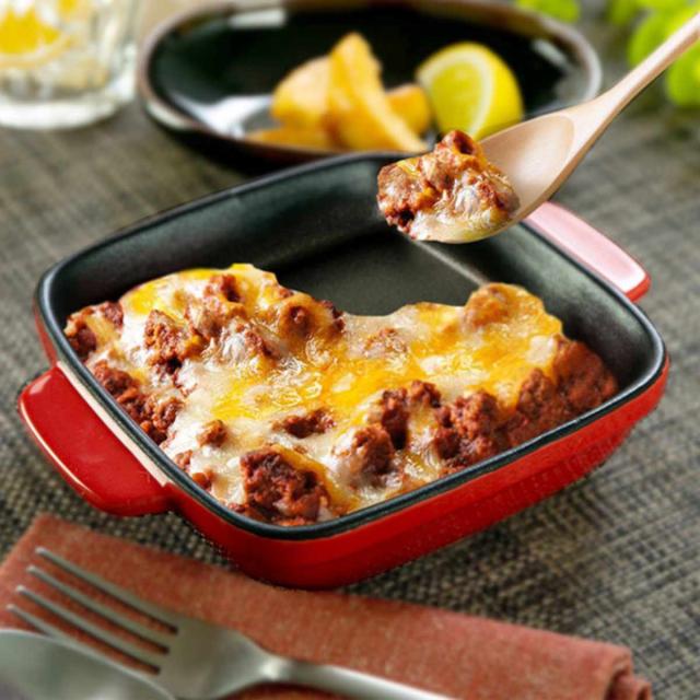 グラタン皿 角型 19cm フッ素加工 耐熱皿 陶磁器 （ 電子レンジ