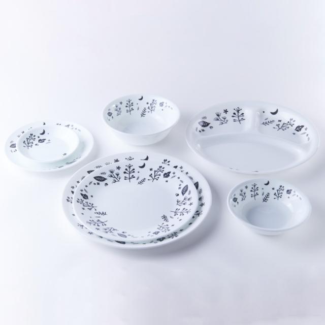 ランチプレート 26cm CORELLE コレール 強化ガラス 同柄5枚セット （ 食洗機対応 電子レンジ対応 オーブン対応 仕切り皿 ランチ皿 ワンプレート 汚れ 落ちやすい 丈夫 仕切り ランチ 朝食 丸 おしゃれ 上品 ）