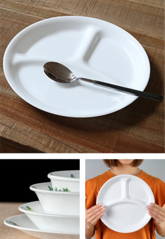 ランチプレート 26cm CORELLE コレール 強化ガラス 同柄5枚セット （ 食洗機対応 電子レンジ対応 オーブン対応 仕切り皿 ランチ皿 ワンプレート 汚れ 落ちやすい 丈夫 仕切り ランチ 朝食 丸 おしゃれ 上品 ）