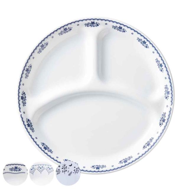 ランチプレート 26cm CORELLE コレール 強化ガラス 同柄5枚セット （ 食洗機対応 電子レンジ対応 オーブン対応 仕切り皿 ランチ皿 ワンプレート 汚れ 落ちやすい 丈夫 仕切り ランチ 朝食 丸 おしゃれ 上品 ）