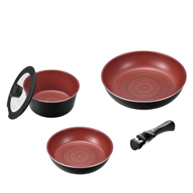 フライパン 5点セット A IH対応 クックサイン 取っ手付き ガラス蓋付き クックウェア3点セットA 取っ手が取れる （ フライパン20cm フライパン26cm 鍋18cm アルミ 取っ手が取れる 浅型フライパン 深型 セット ）の通販は