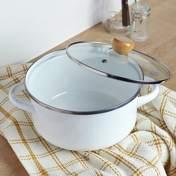 両手鍋 20cm IH対応 ホーロー 蓋付き アミュレット （ ガス火対応 直火