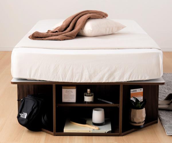 シングル 棚・サイド収納付きベッドフレーム(NS-003 LEG/LOW すのこ BK