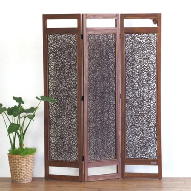 籐 スクリーン 3連 アジアンテイスト チーク材フレーム 高さ160cm （ パーテーション パーティション 間仕切り 籐家具 インテリア 目隠し ブラインド 仕切り 衝立 ついたて チーク 木製 アジアン ナチュラル リゾート 3枚 ）の通販は 21,963円