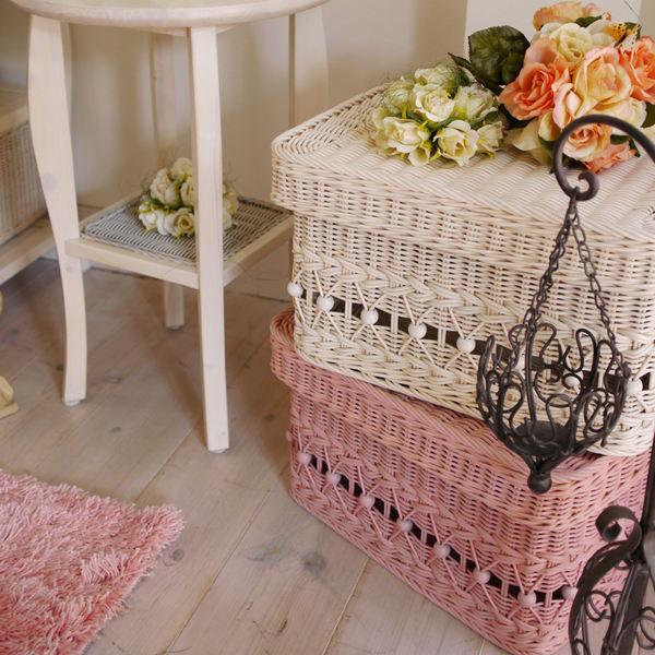 籐 フタ付バスケット スタッキング 持ち手付 fiore 幅38cm